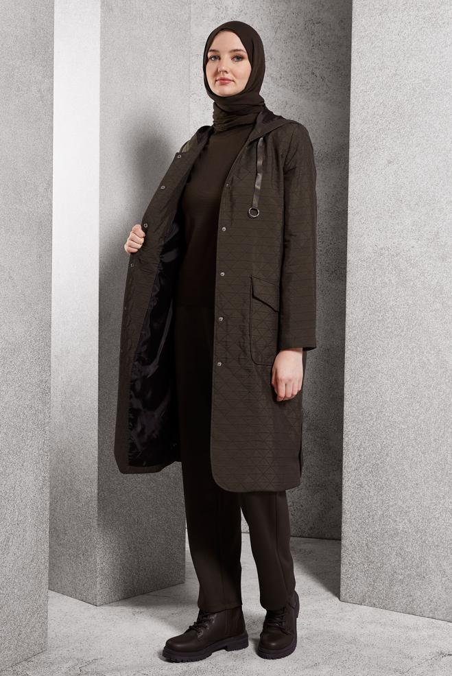 Vêtements hijab BRUN TRENCH-COAT À CAPUCHE 10912 - ALVİNA
