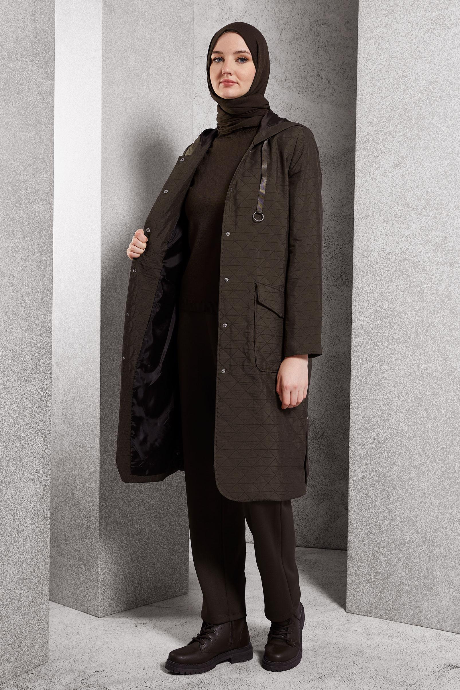 Vêtements hijab BRUN TRENCH-COAT À CAPUCHE 10912