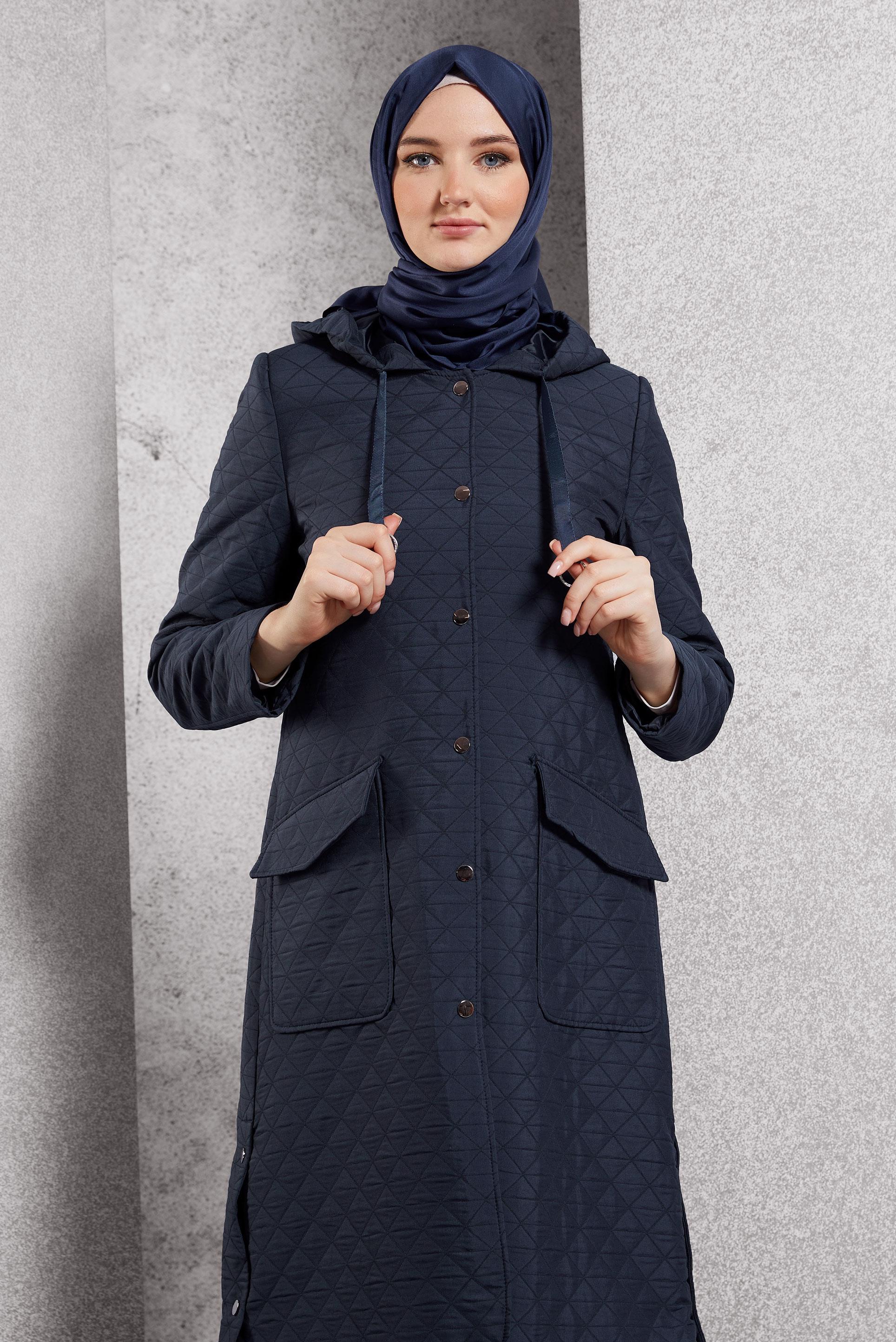 Vêtements hijab BLEU MARINE TRENCH-COAT À CAPUCHE 10912