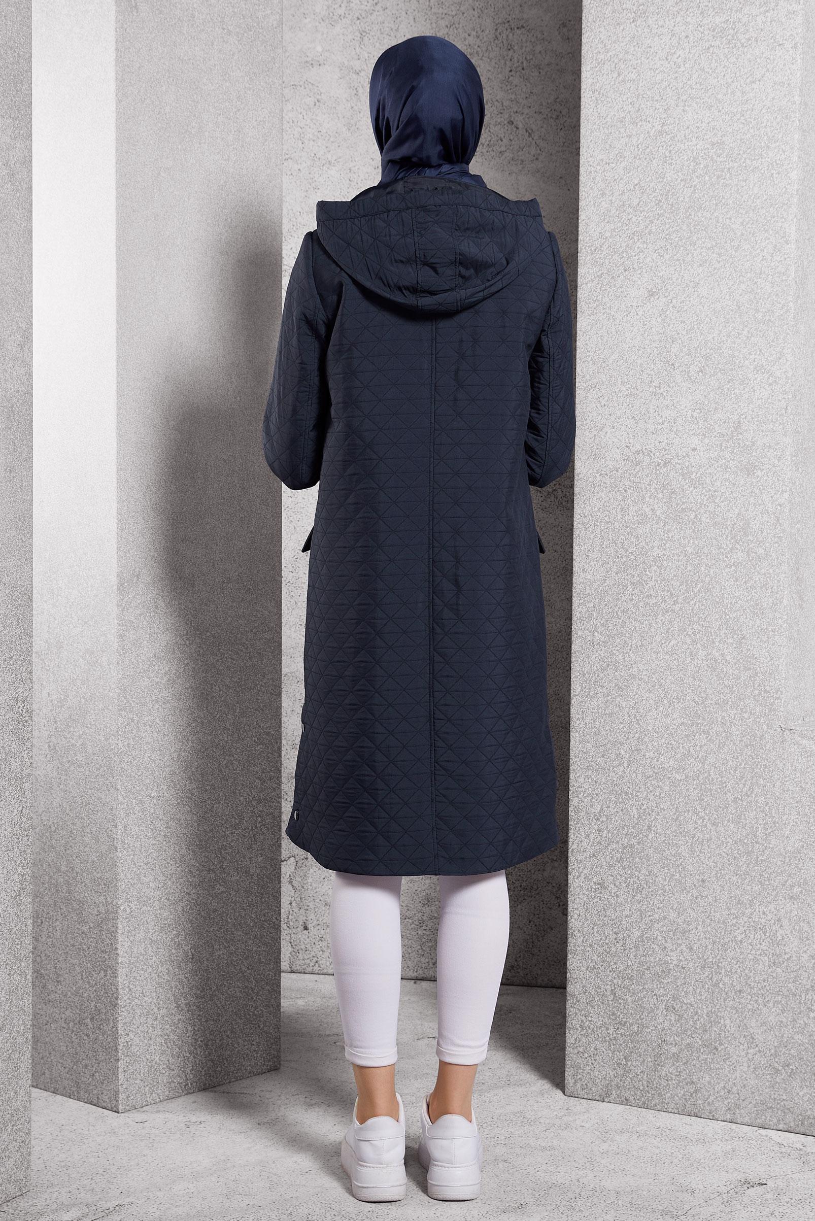 Vêtements hijab BLEU MARINE TRENCH-COAT À CAPUCHE 10912