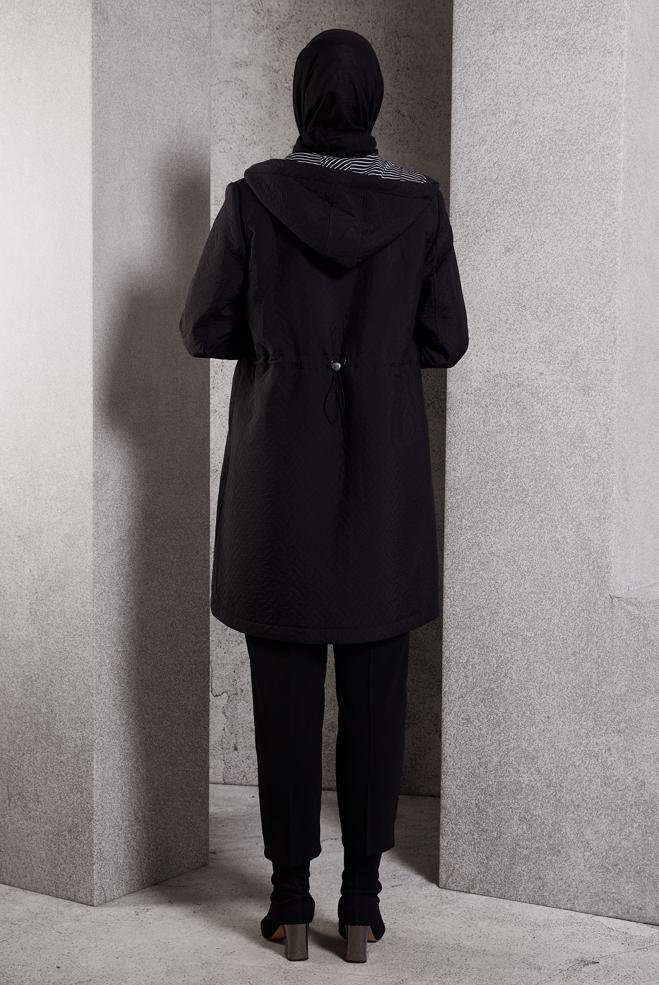 Vêtements hijab NOIR TRENCH-COAT À CAPUCHE 10913 - ALVİNA