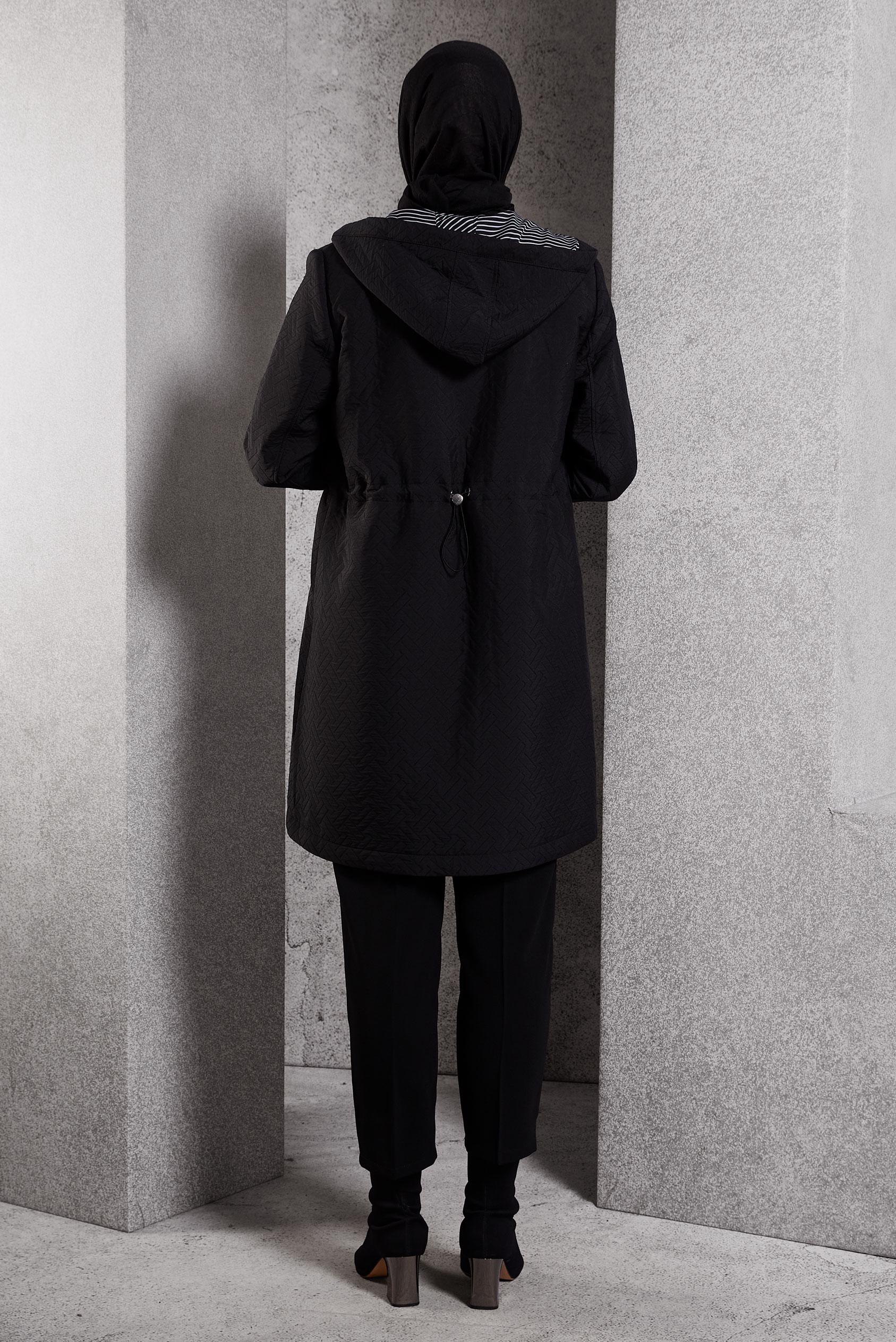 Hijab clothing BLACK HOODED TRENCH COAT 10913