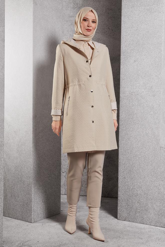 Vêtements hijab BEIGE TRENCH-COAT À CAPUCHE 10913 - ALVİNA