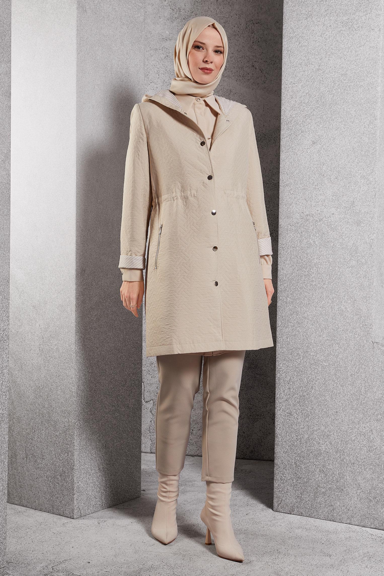 Vêtements hijab BEIGE TRENCH-COAT À CAPUCHE 10913