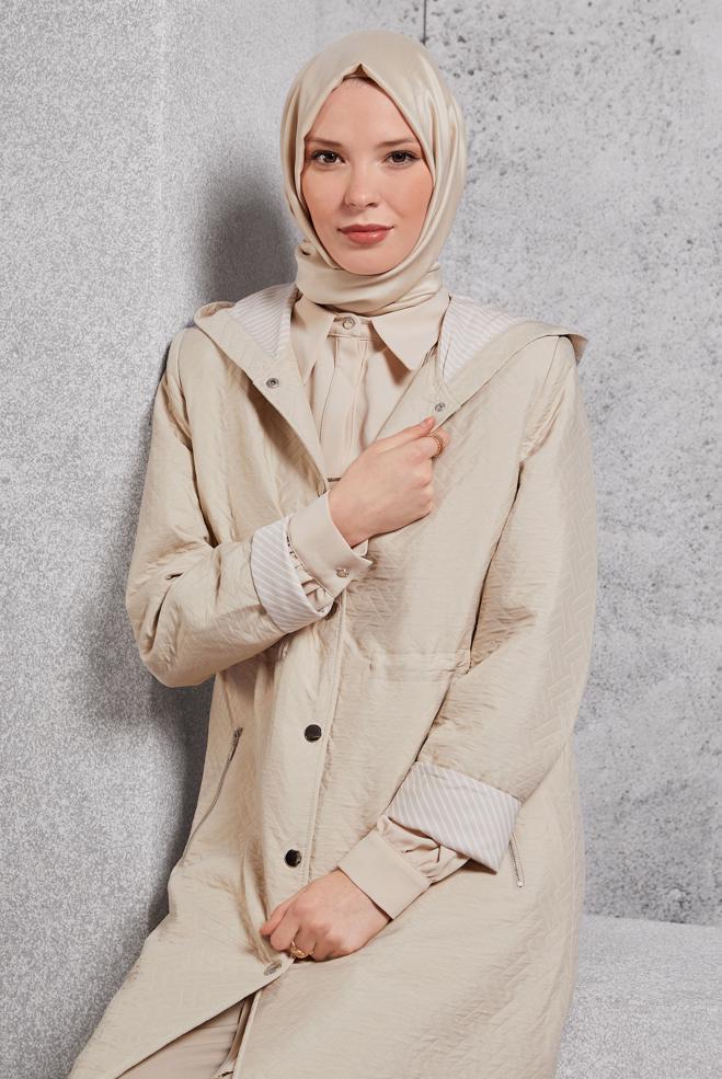 Vêtements hijab BEIGE TRENCH-COAT À CAPUCHE 10913 - ALVİNA