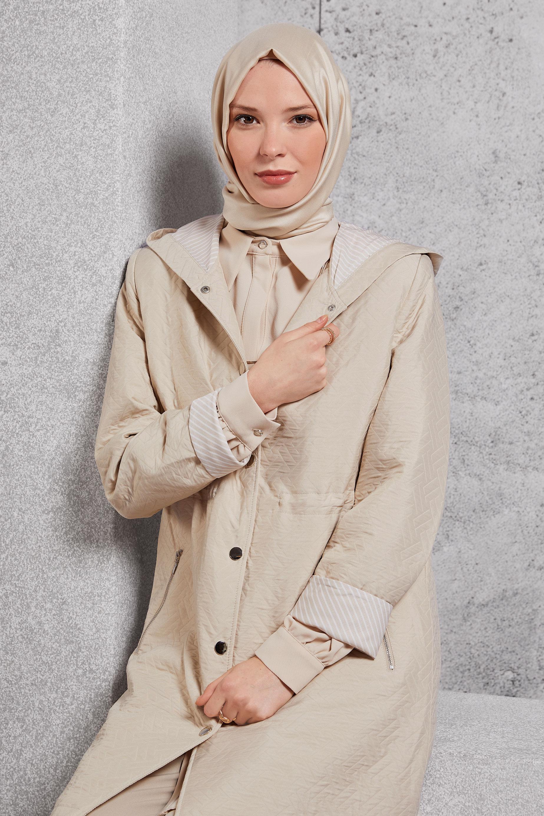 Vêtements hijab BEIGE TRENCH-COAT À CAPUCHE 10913