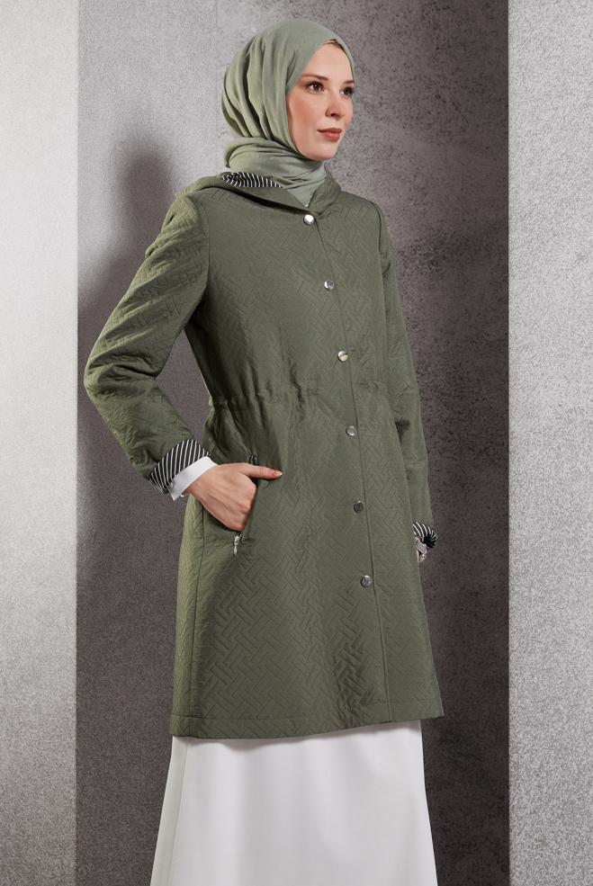 Vêtements hijab KAKI TRENCH-COAT À CAPUCHE 10913 - ALVİNA