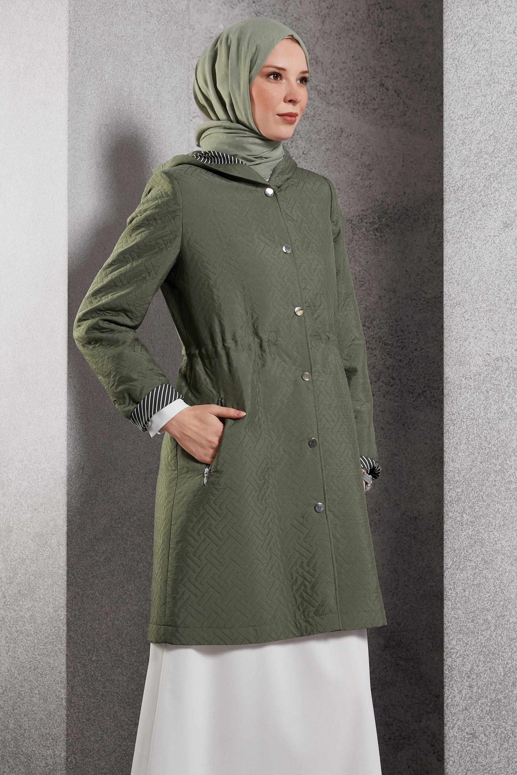 Vêtements hijab KAKI TRENCH-COAT À CAPUCHE 10913