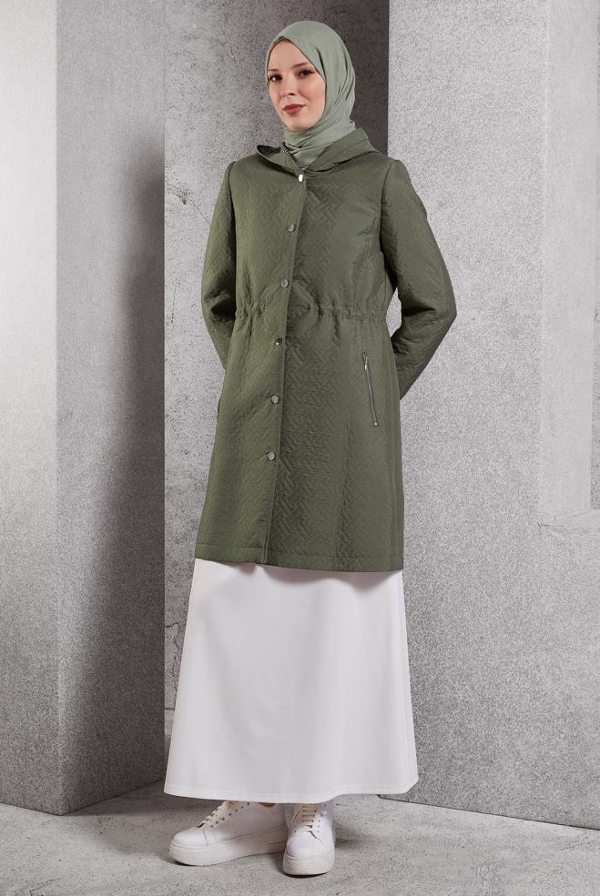 Vêtements hijab KAKI TRENCH-COAT À CAPUCHE 10913 - ALVİNA