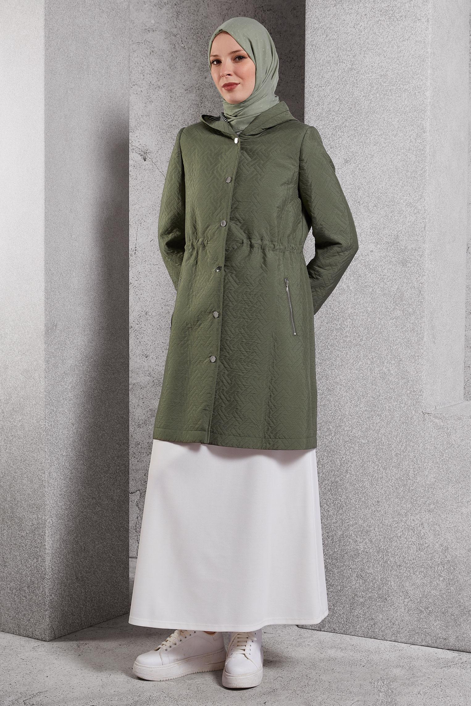 Vêtements hijab KAKI TRENCH-COAT À CAPUCHE 10913