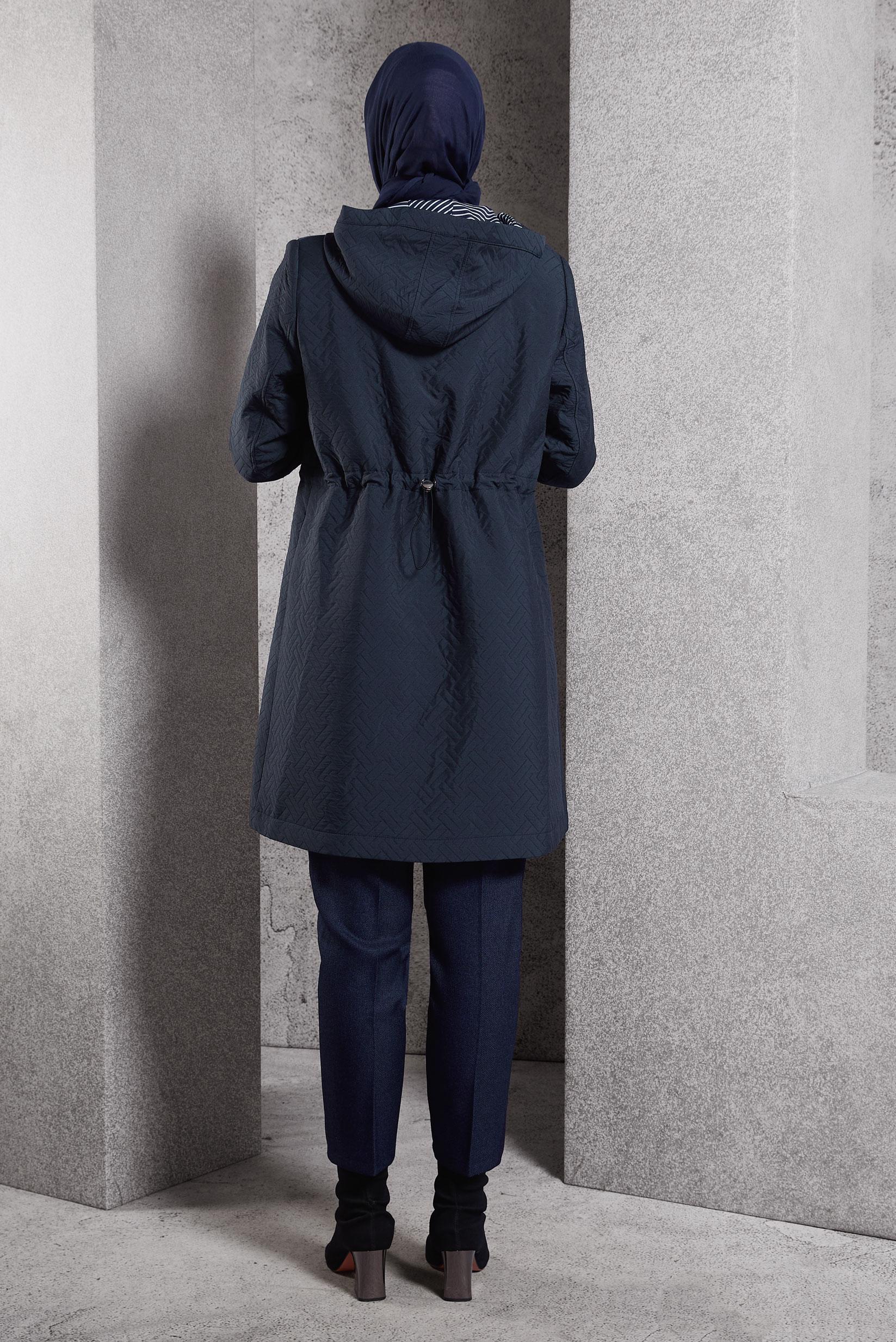 Hijab clothing NAVY BLUE HOODED TRENCH COAT 10913