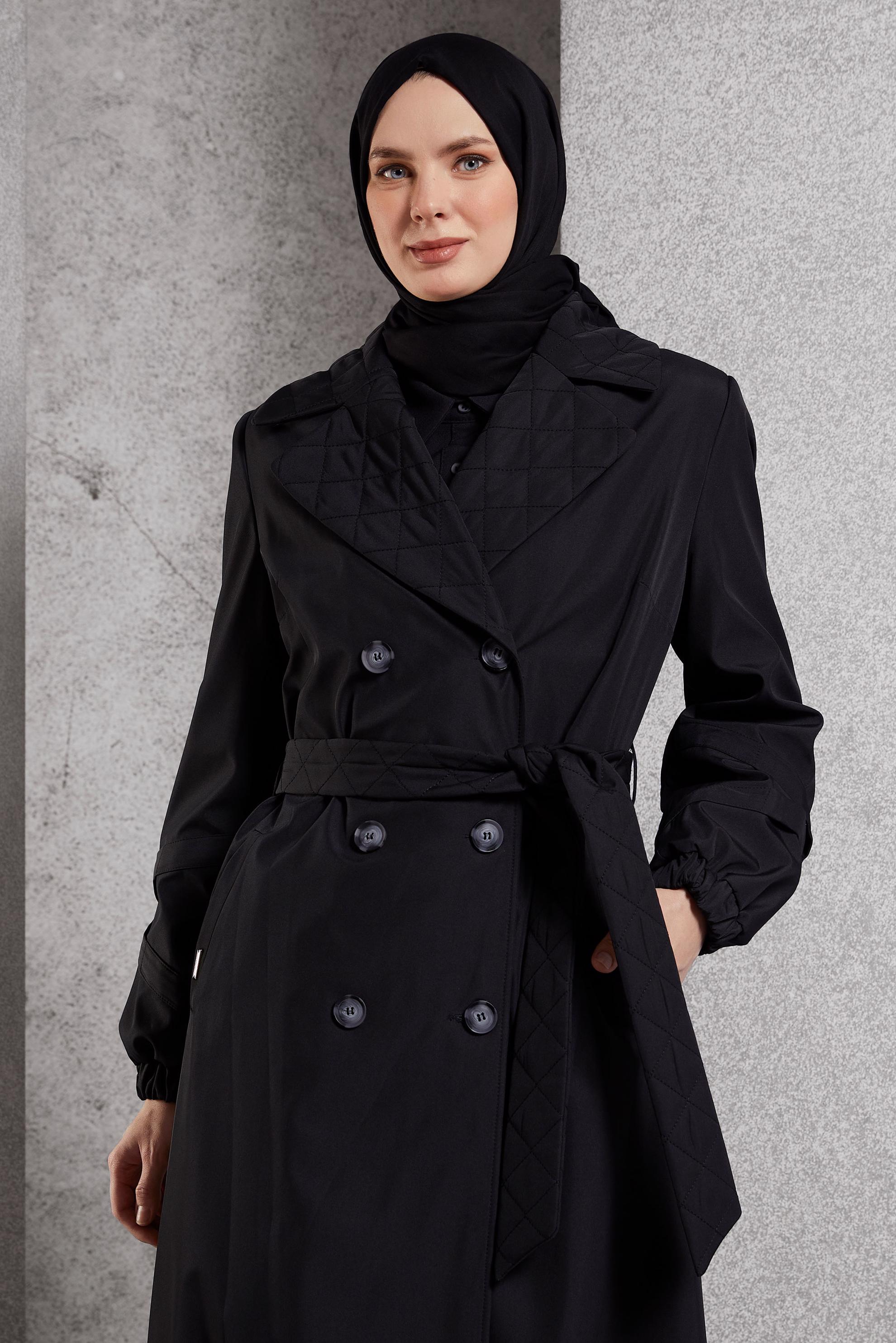 Vêtements hijab NOIR TRENCH-COAT CEINTURÉ 10915