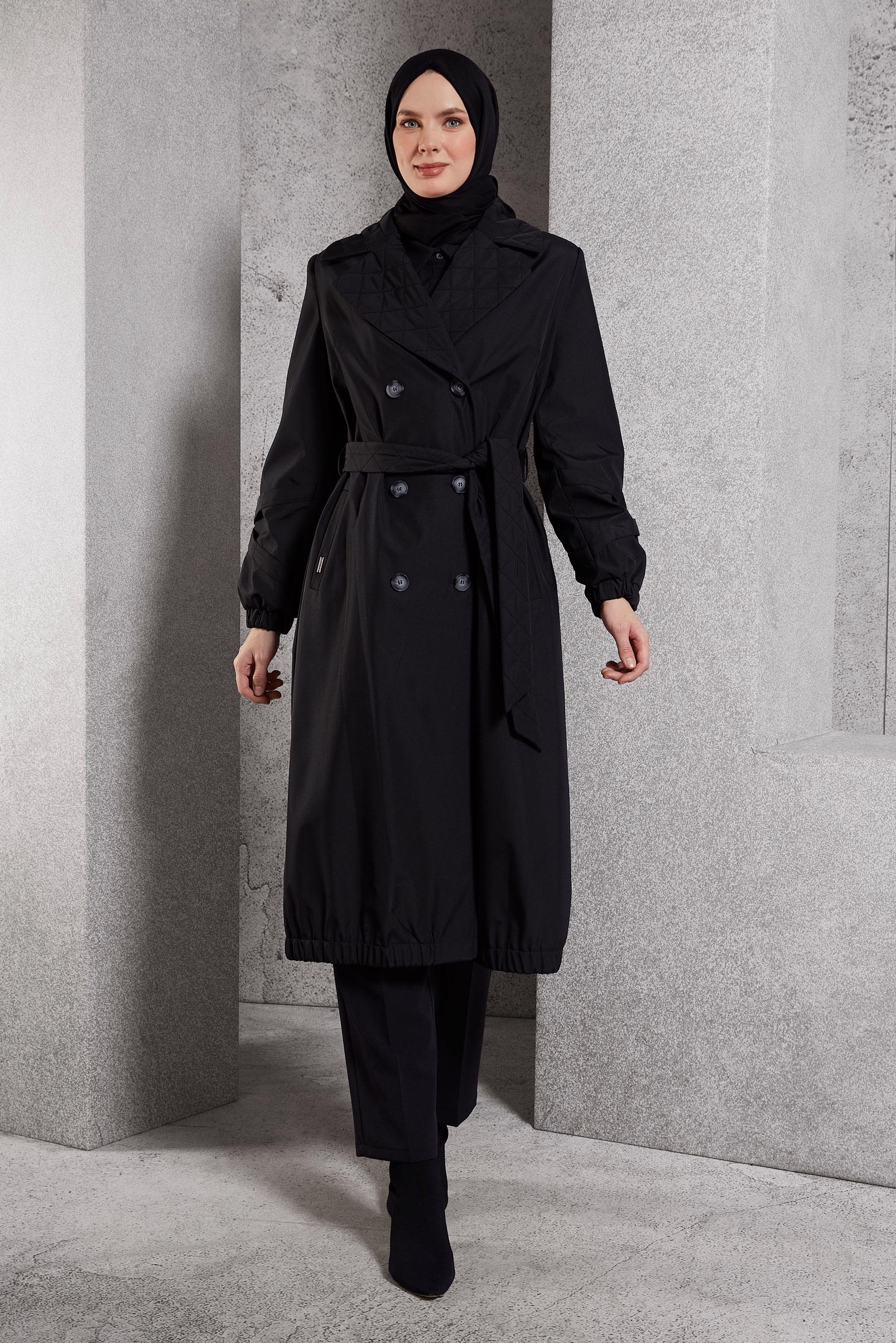 Vêtements hijab NOIR TRENCH-COAT CEINTURÉ 10915