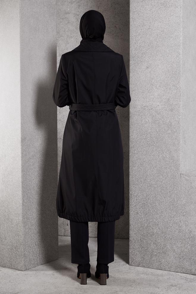 Vêtements hijab NOIR TRENCH-COAT CEINTURÉ 10915 - ALVİNA