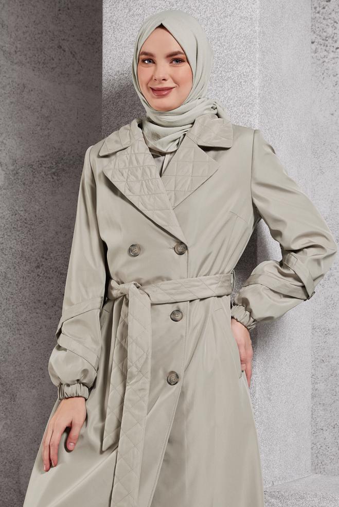 Vêtements hijab BEIGE TRENCH-COAT CEINTURÉ 10915 - ALVİNA