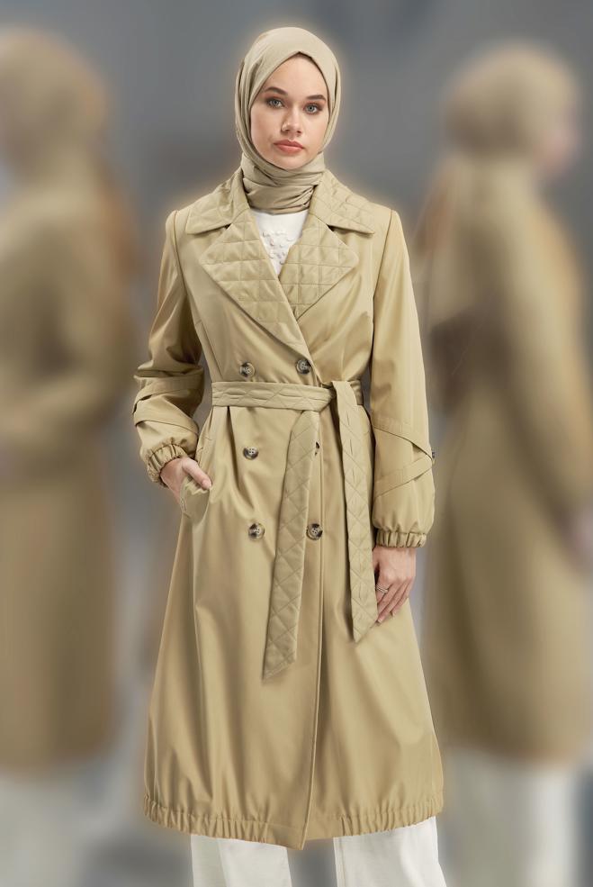 Vêtements hijab BRUN TRENCH-COAT CEINTURÉ 10915 - ALVİNA
