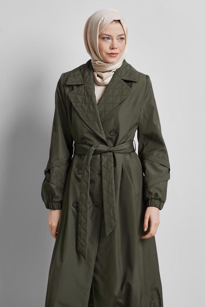 Vêtements hijab KAKI TRENCH-COAT CEINTURÉ 10915 - ALVİNA