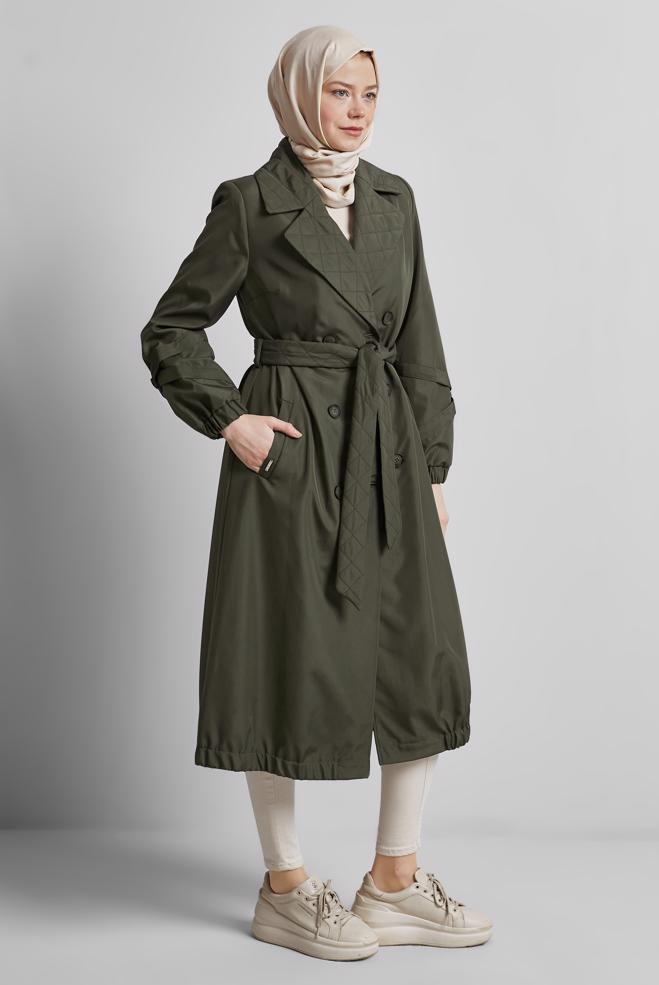 Vêtements hijab KAKI TRENCH-COAT CEINTURÉ 10915 - ALVİNA