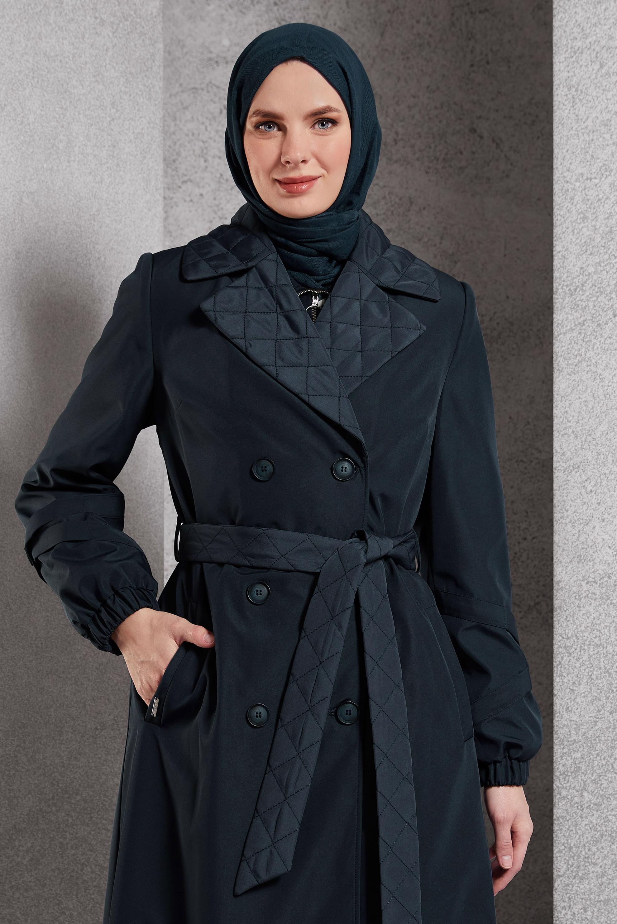 Vêtements hijab BLEU MARINE TRENCH-COAT CEINTURÉ 10915