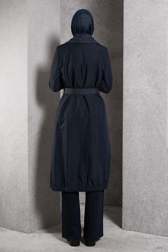 Vêtements hijab BLEU MARINE TRENCH-COAT CEINTURÉ 10915 - ALVİNA