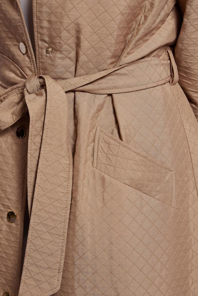 Hijab clothing BROWN BELTED QUILTED TRENCH COAT 10916 - ALVİNA