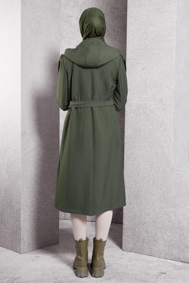 Hijab clothing KHAKI BELTED QUILTED TRENCH COAT 10916 - ALVİNA