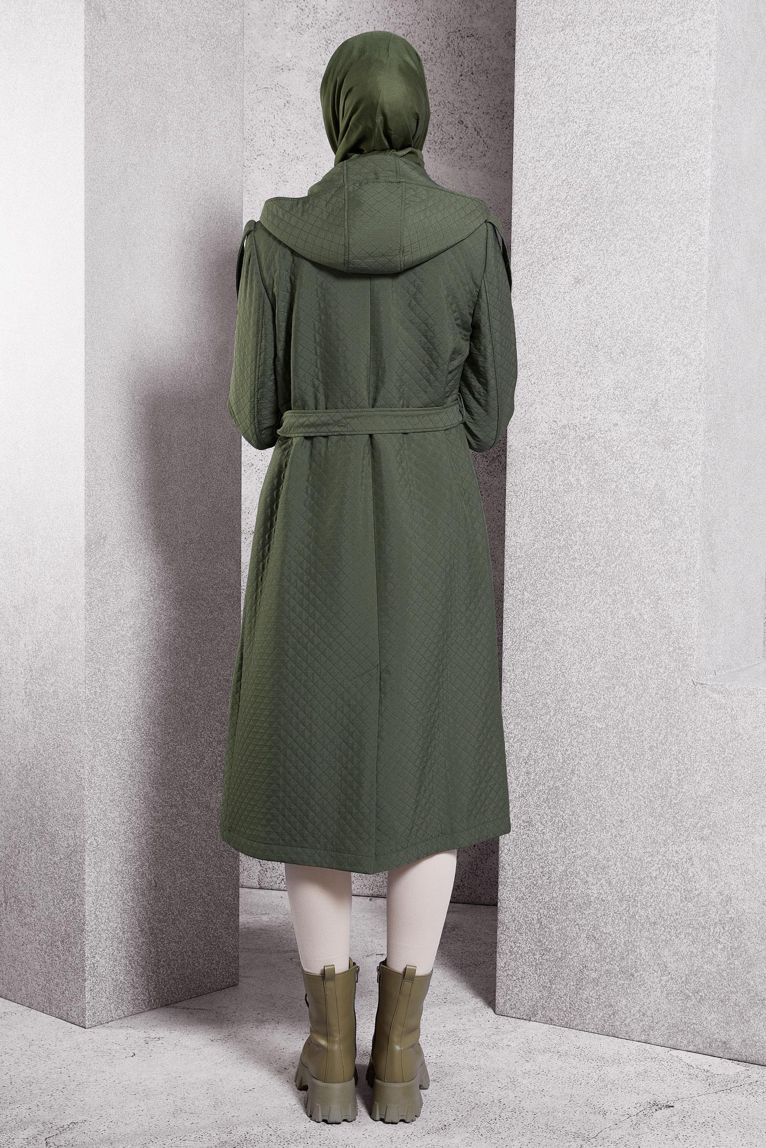 Hijab clothing KHAKI BELTED QUILTED TRENCH COAT 10916