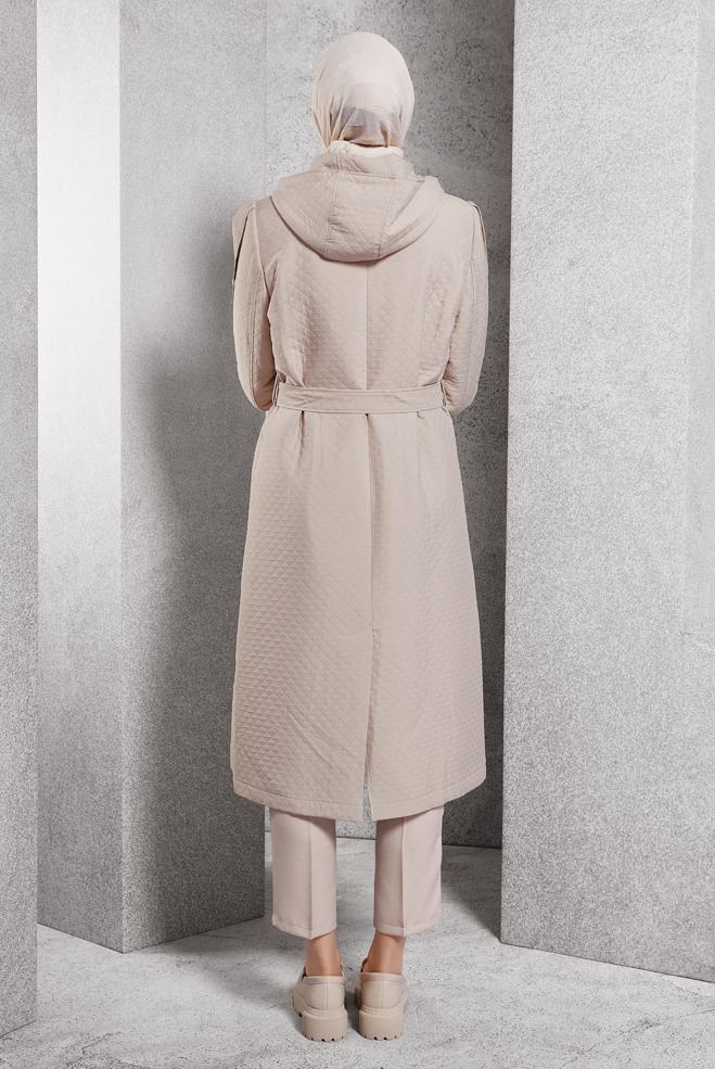 Hijab clothing BEIGE BELTED QUILTED TRENCH COAT 10916 - ALVİNA