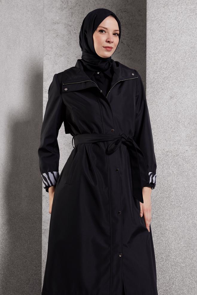 Vêtements hijab NOIR TRENCH-COAT CEINTURÉ 10917 - ALVİNA