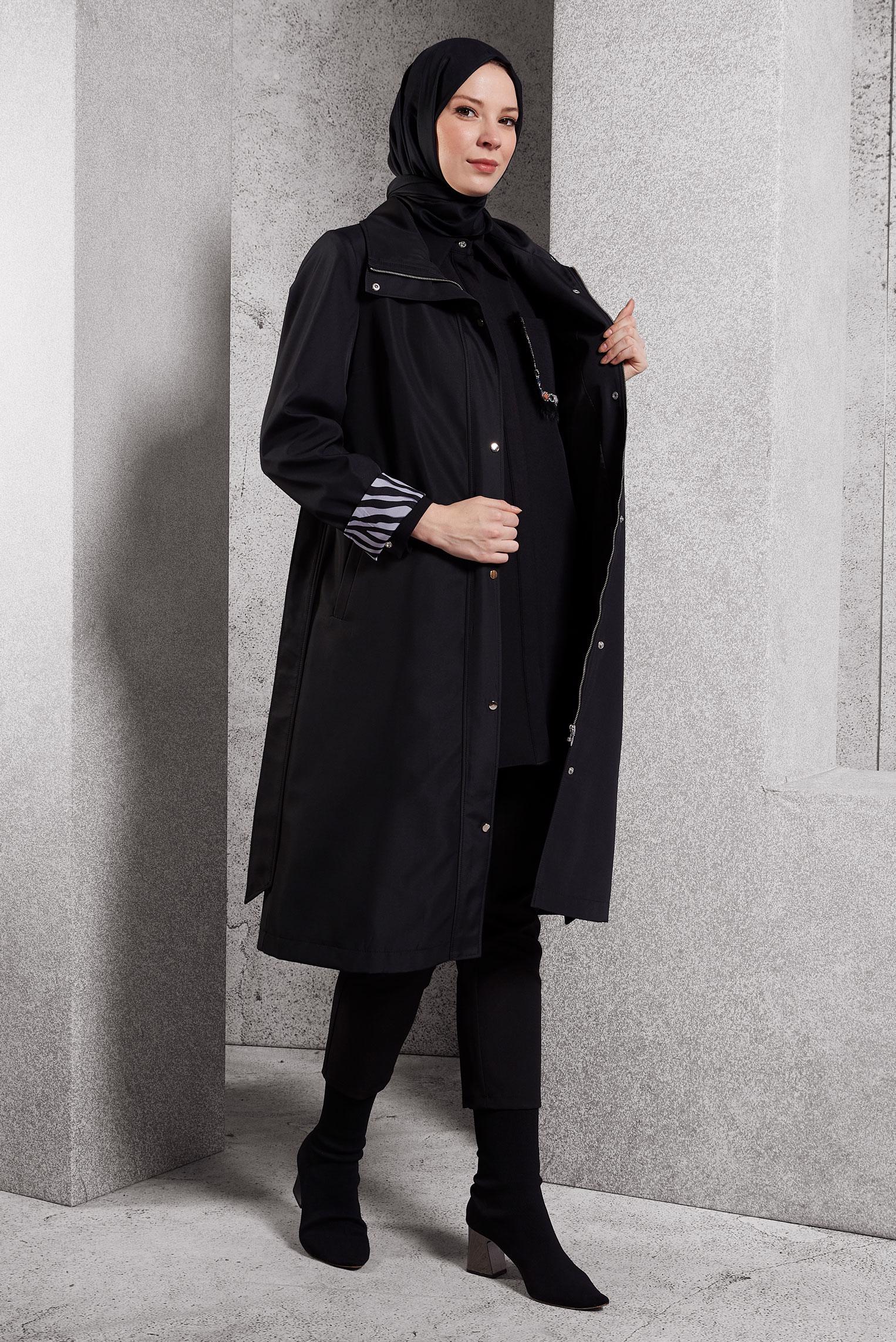 Vêtements hijab NOIR TRENCH-COAT CEINTURÉ 10917