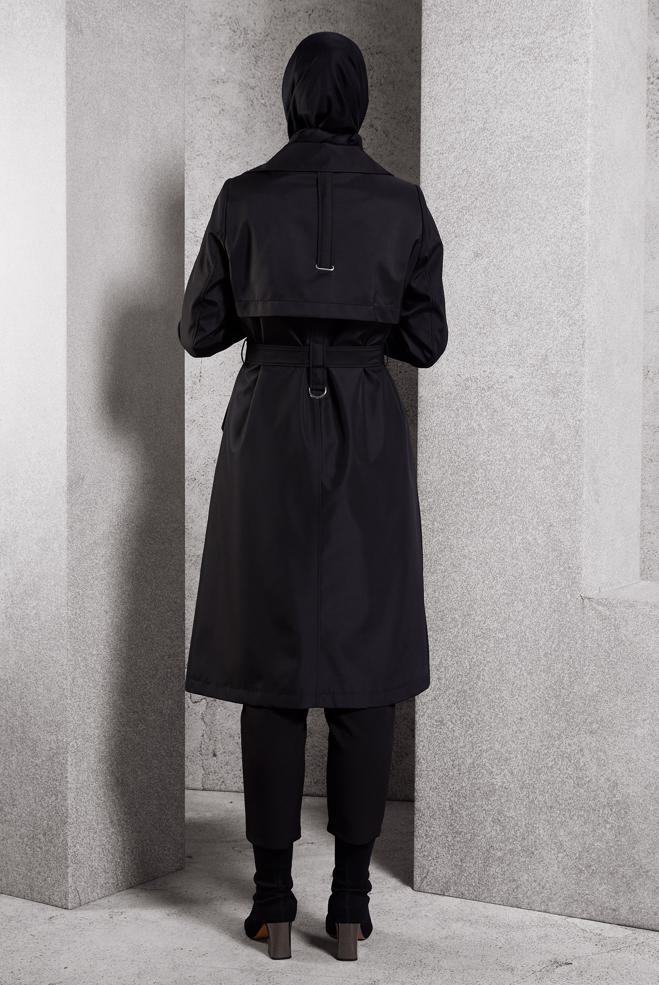 Vêtements hijab NOIR TRENCH-COAT CEINTURÉ 10917 - ALVİNA