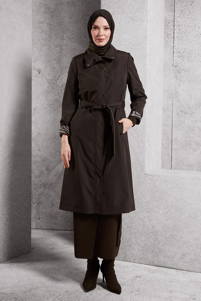 Vêtements hijab BRUN TRENCH-COAT CEINTURÉ 10917 - ALVİNA
