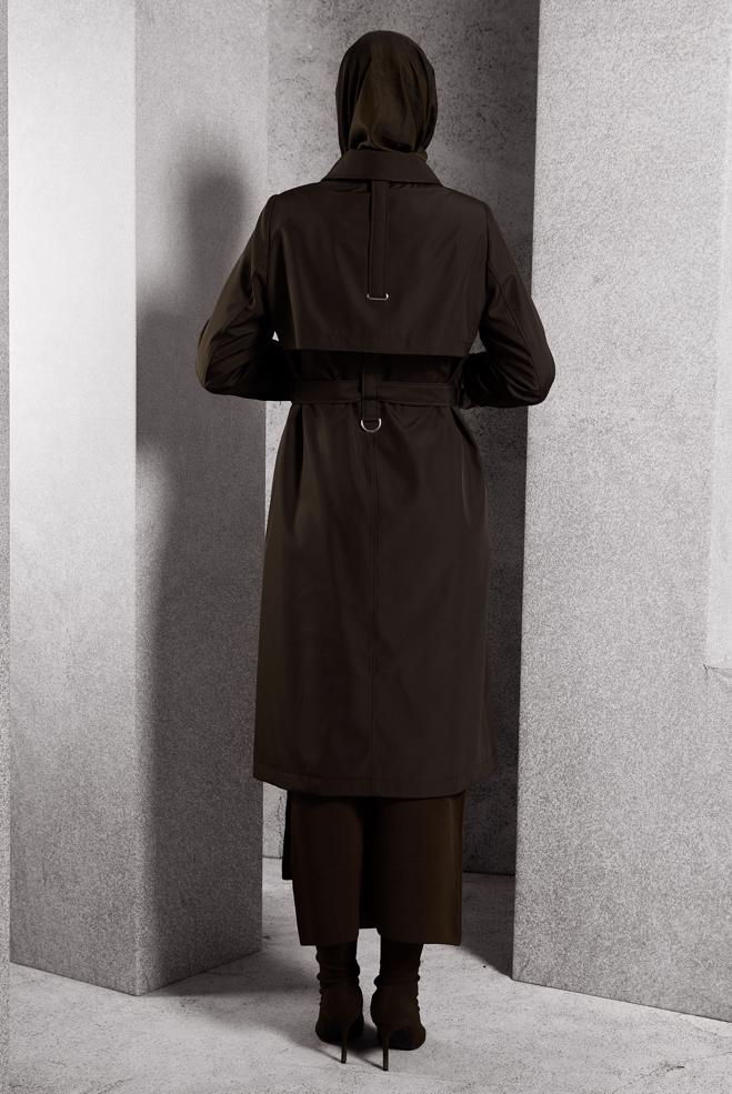 Vêtements hijab BRUN TRENCH-COAT CEINTURÉ 10917 - ALVİNA