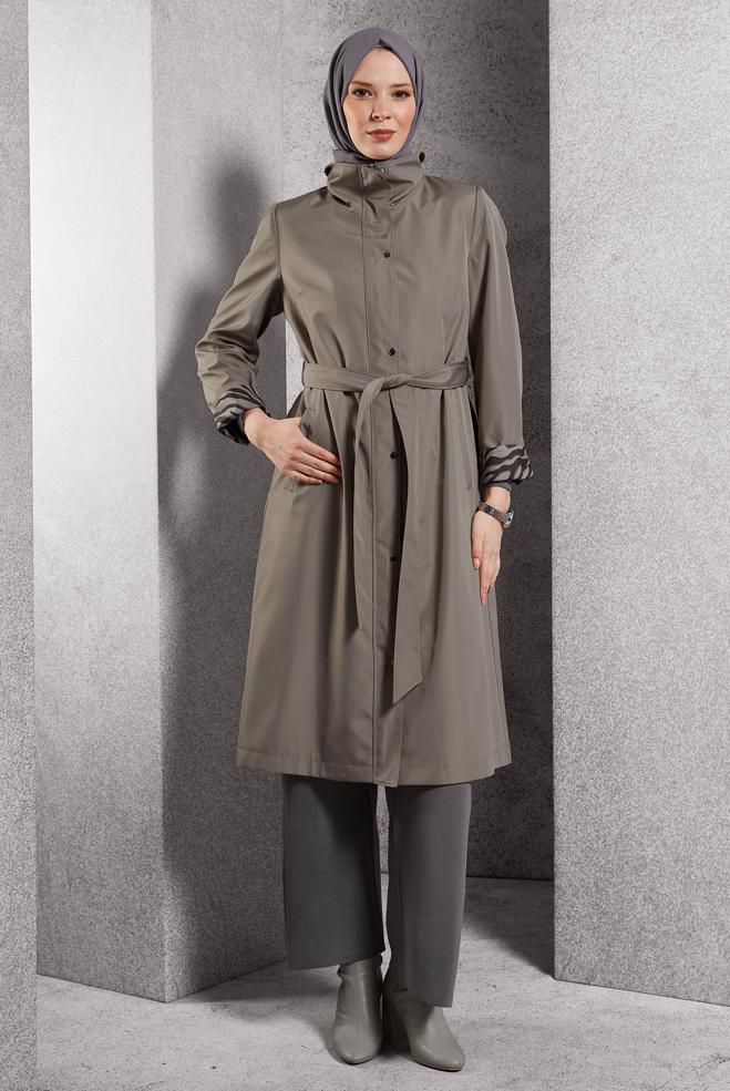 Vêtements hijab BRUN TRENCH-COAT CEINTURÉ 10917 - ALVİNA
