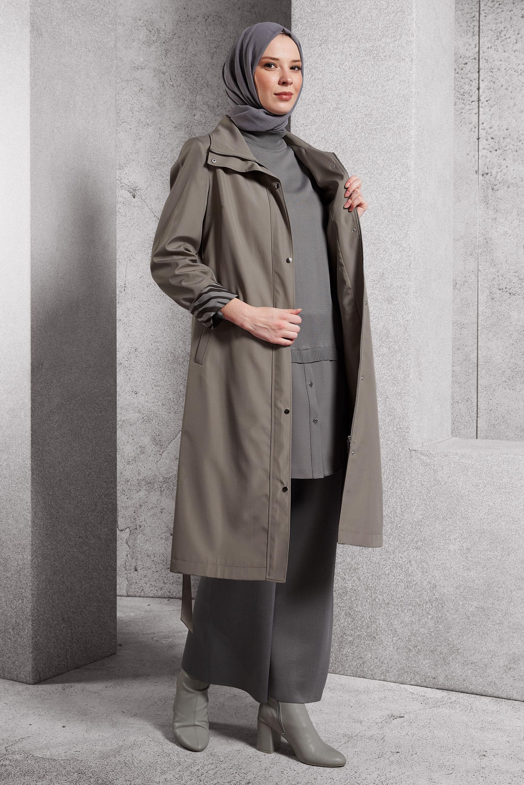 Vêtements hijab BRUN TRENCH-COAT CEINTURÉ 10917