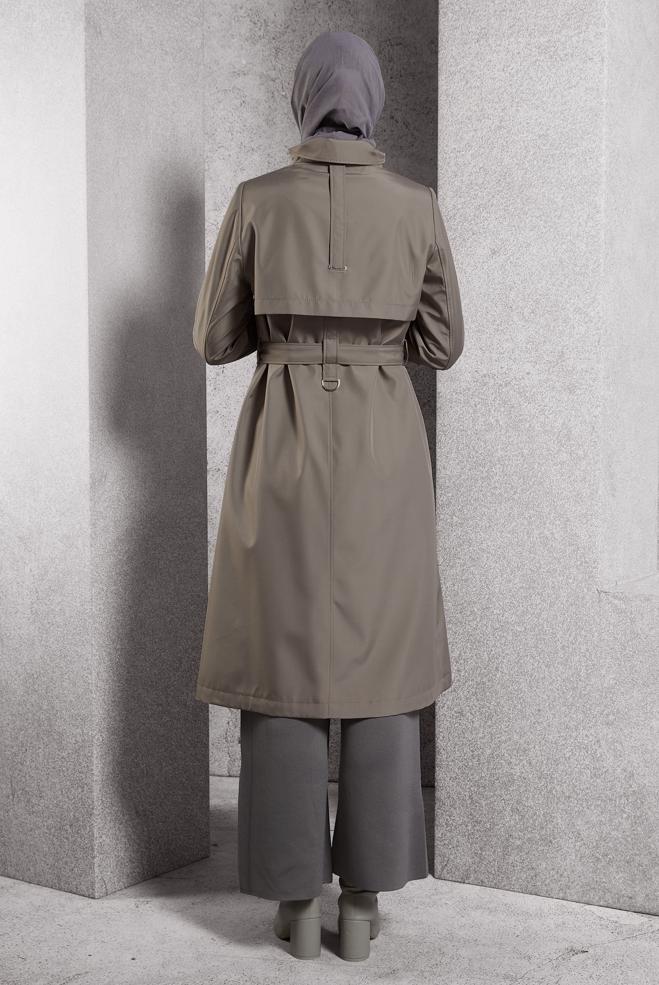 Vêtements hijab BRUN TRENCH-COAT CEINTURÉ 10917 - ALVİNA