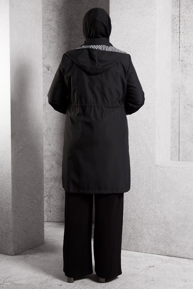 Vêtements hijab NOIR TRENCH-COAT À CAPUCHE 10918 - ALVİNA