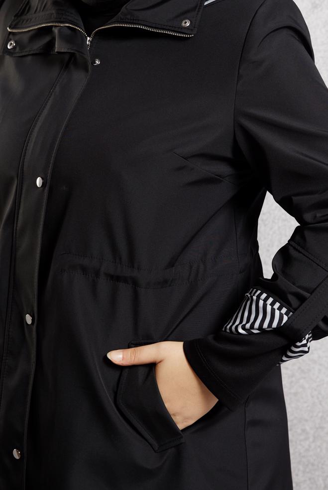 Vêtements hijab NOIR TRENCH-COAT À CAPUCHE 10918 - ALVİNA