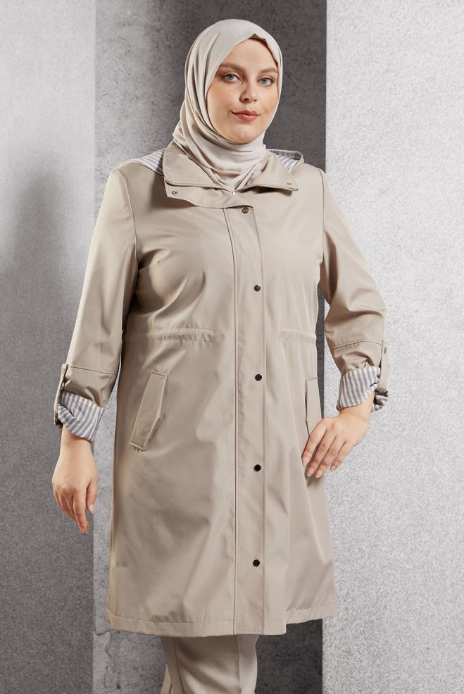 Vêtements hijab BEIGE TRENCH-COAT À CAPUCHE 10918 - ALVİNA