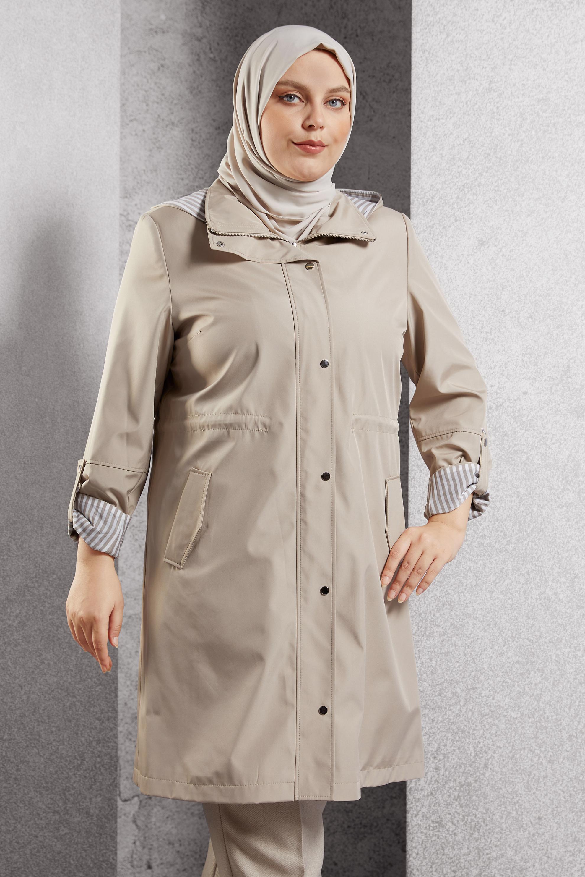 Vêtements hijab BEIGE TRENCH-COAT À CAPUCHE 10918