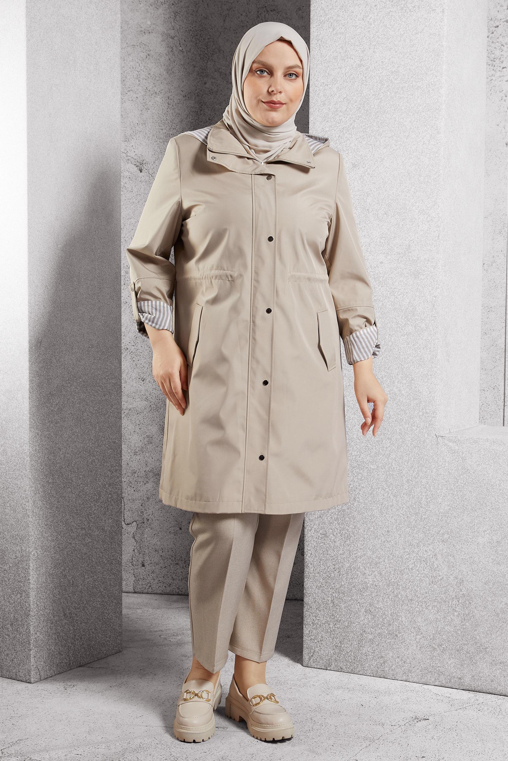 Vêtements hijab BEIGE TRENCH-COAT À CAPUCHE 10918