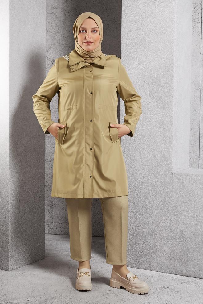 Vêtements hijab BRUN TRENCH-COAT À CAPUCHE 10918 - ALVİNA