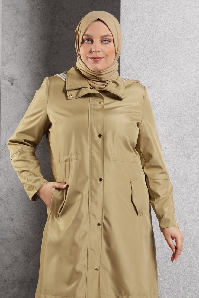 Vêtements hijab BRUN TRENCH-COAT À CAPUCHE 10918 - ALVİNA