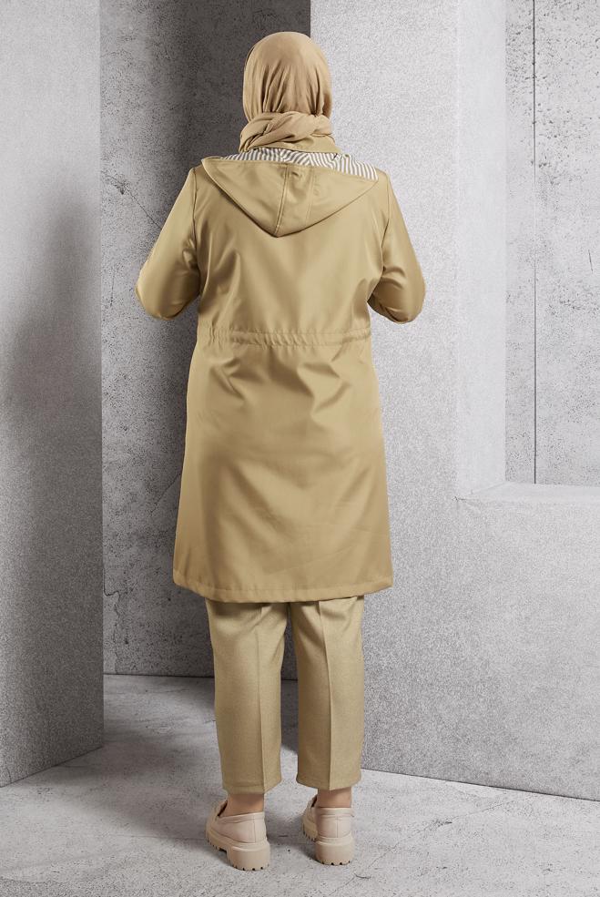 Vêtements hijab BRUN TRENCH-COAT À CAPUCHE 10918 - ALVİNA