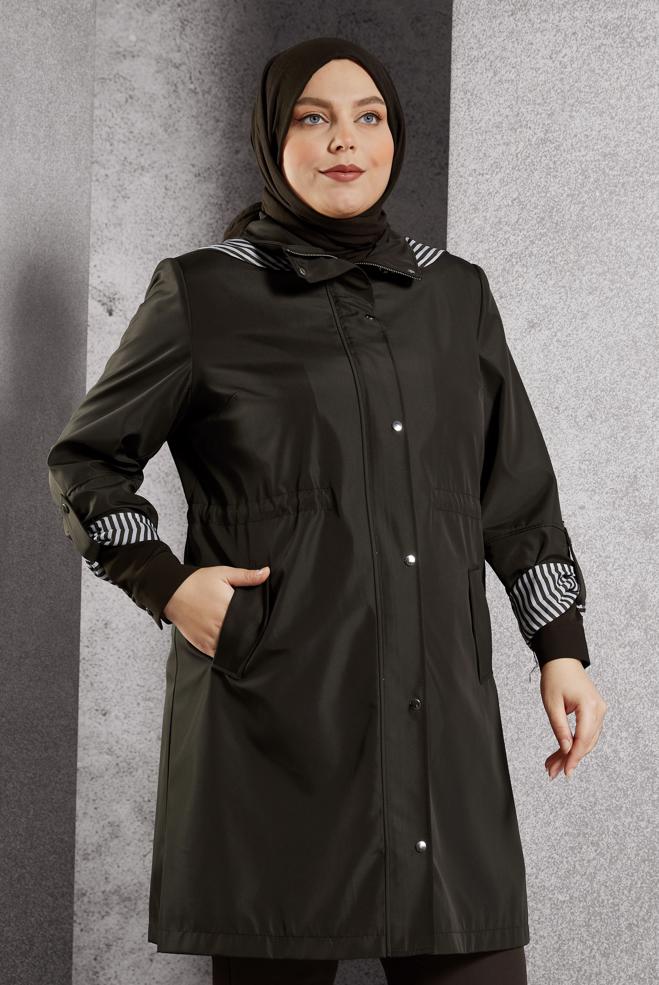 Vêtements hijab BRUN TRENCH-COAT À CAPUCHE 10918 - ALVİNA
