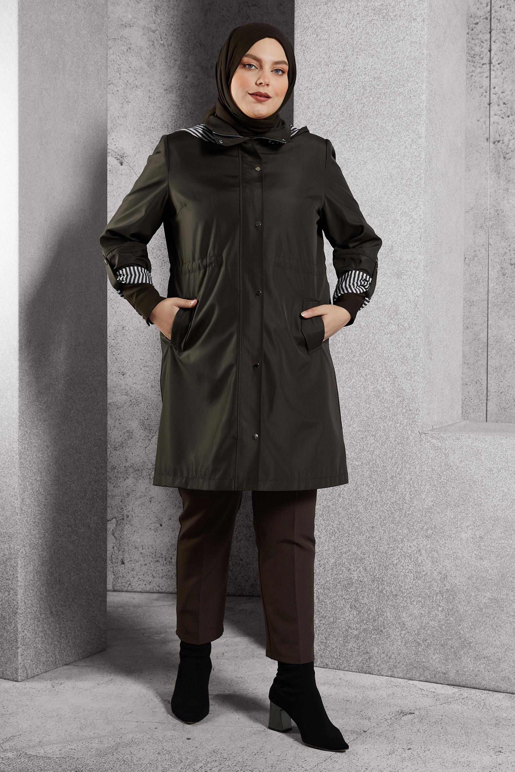 Hijab clothing BROWN HOODED TRENCH COAT 10918