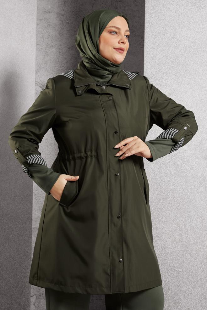 Vêtements hijab KAKI TRENCH-COAT À CAPUCHE 10918 - ALVİNA