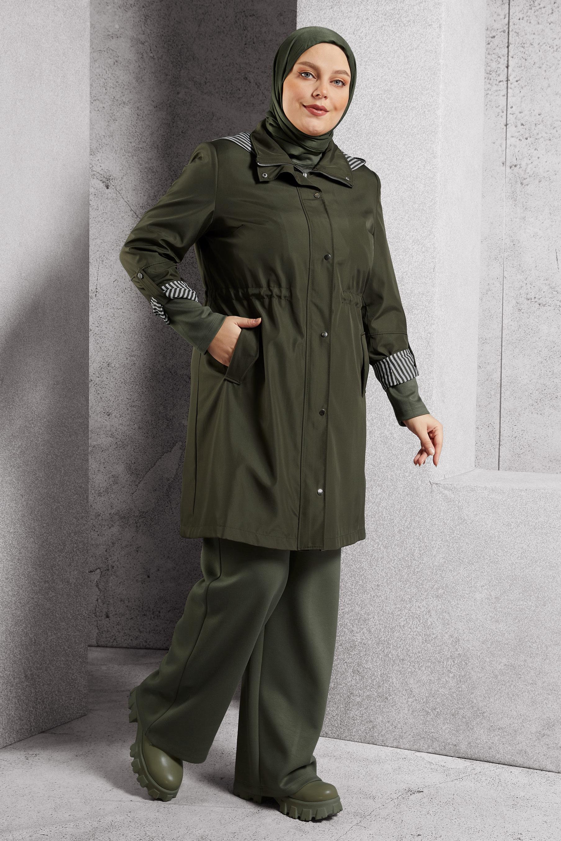 Hijab clothing KHAKI HOODED TRENCH COAT 10918