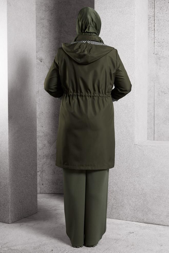 Vêtements hijab KAKI TRENCH-COAT À CAPUCHE 10918 - ALVİNA