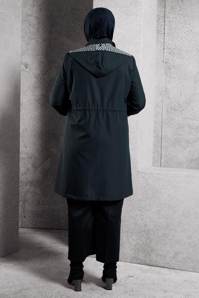 Vêtements hijab BLEU MARINE TRENCH-COAT À CAPUCHE 10918 - ALVİNA